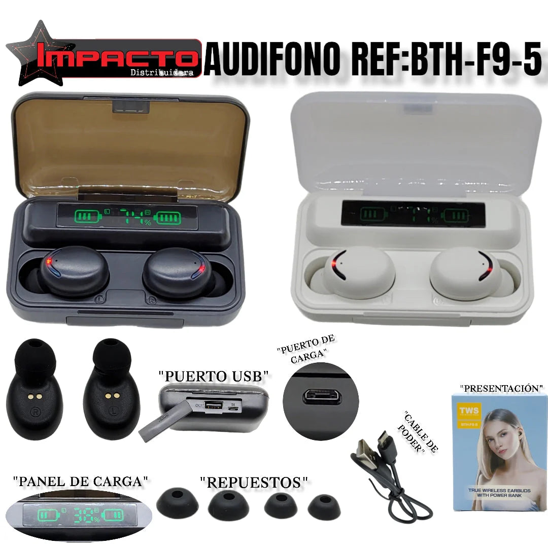 Audífonos Bluetooth F9.5-C Power Bank 2000 mAh