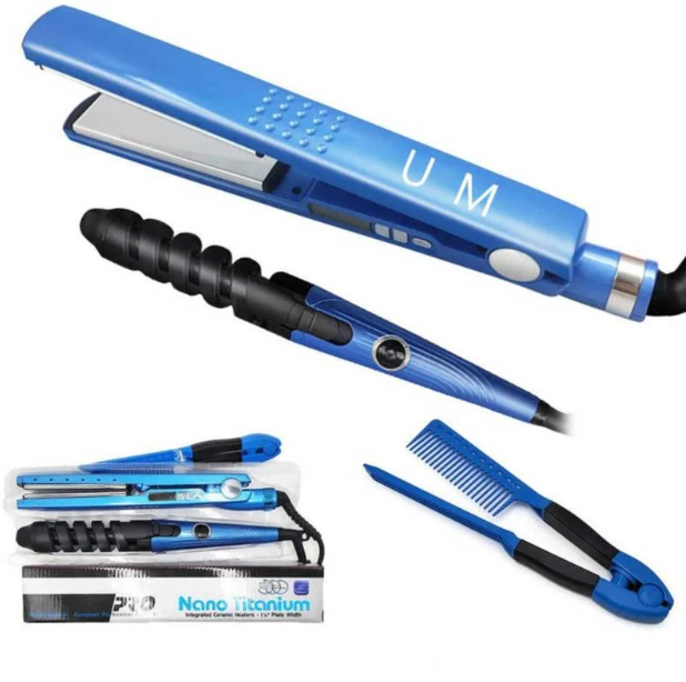 Plancha, Rizadora y Peine Nano Titanium + (Succionador de espinillas GRATIS)