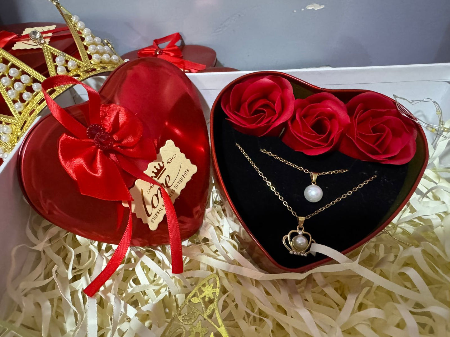 Set Corazon Rosas + Collar 💖