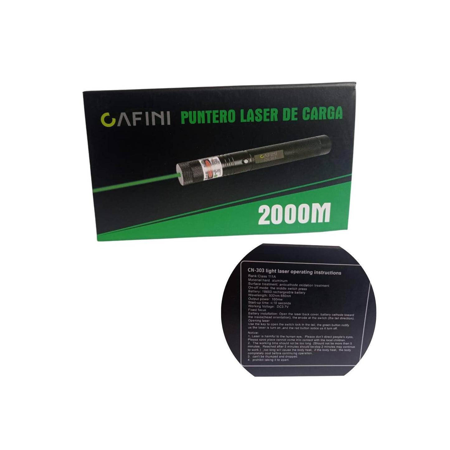 PUNTERO LASER VERDE RECARGABLE ALCANCE 2000METROS
