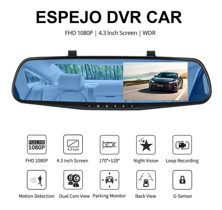 ESPEJO RETROVISOR CON CÁMARA DELANTERA + TRASERA