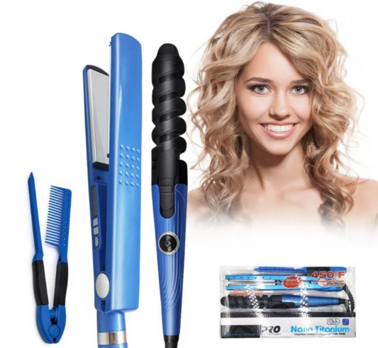 Plancha, Rizadora y Peine Nano Titanium + (Succionador de espinillas GRATIS)